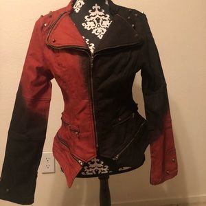 Red and black studded jean jacket